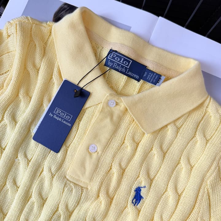 Ralph Lauren Pony Embroidered Cable-Knit Polo Shirt in Baby Blue