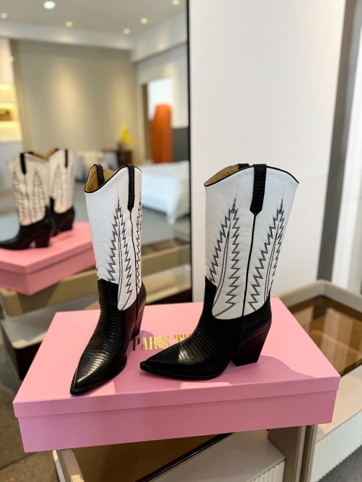 Paris Texas Suede Embroidered Knee-High Boots in All Black
