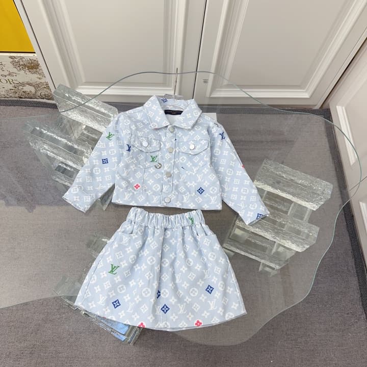 Louis Vuitton Sibling Matching Apparel Set – Kids Collection in Light Blue Denim Brother Set (shirt & Pants)