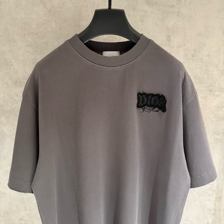 Dior Patch Embroidered Heavyweight T-Shirt in Grey