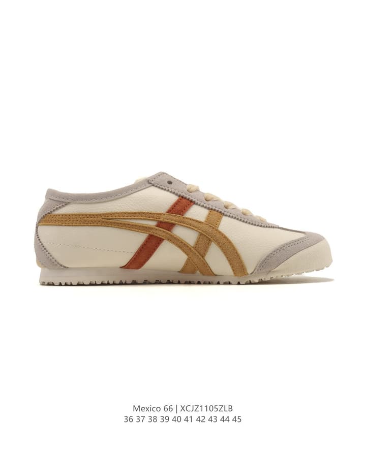 Onitsuka Tiger Mexico 66 Slip-On Sneakers in Cream With Tan And Terracotta Stripes