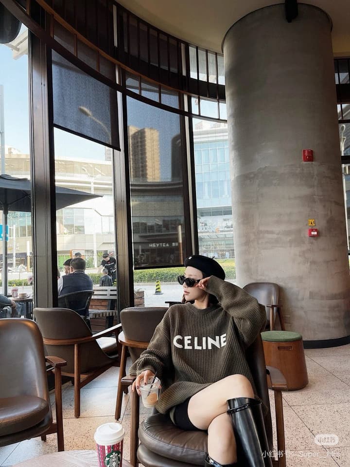 Celine Classic Embroidered Crewneck Sweater in Army Green
