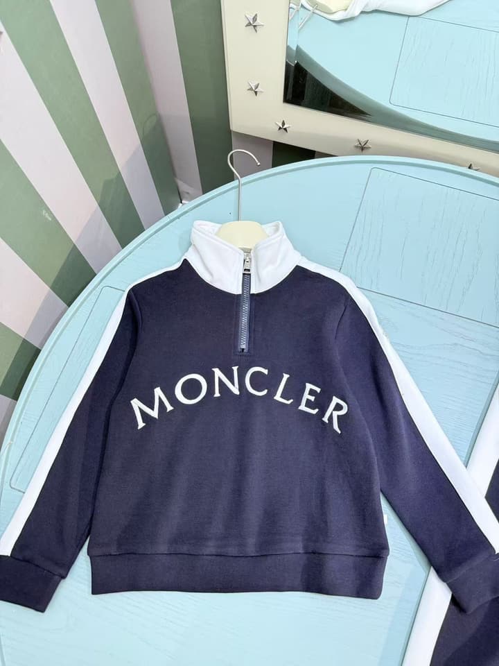 Moncler Kids Stand Collar Embroidered Tracksuit Set – 2025SS – Kids Collection in Light Pink With White Stripes