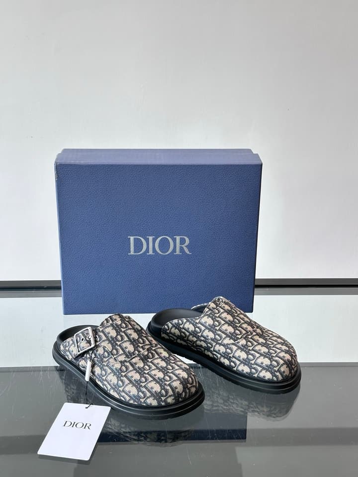 Dior Oblique Print Closed-Toe Mules in Navy