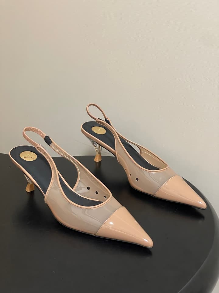 Saint Laurent Pointed PVC Slingback Sandals – 26SS in Beige