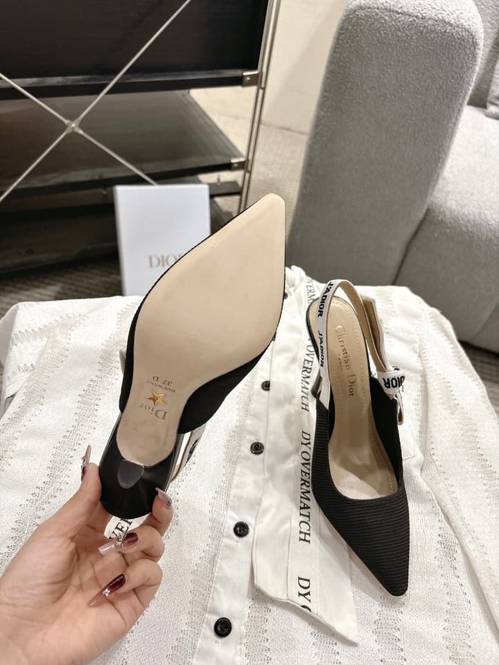 Dior J'Adior Embroidered Kitten Heel Sandals in Black Shimmer Fabric