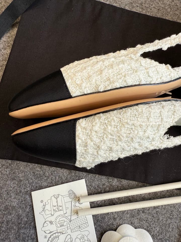 Chanel Classic Slingback Heels in Bright Black And White Tweed