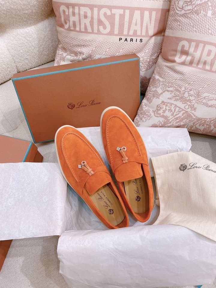 Loro Piana Glossy Cashmere Loafers in Blush Pink Suede