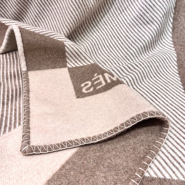 Hermès H Riviera Wool Cashmere Blanket in Beige And Taupe Reversible