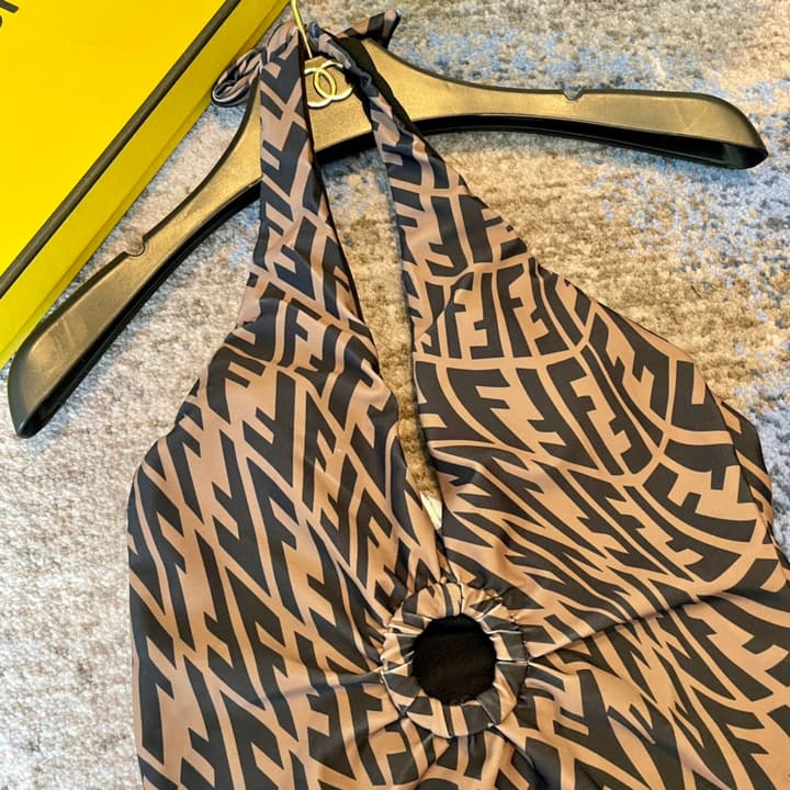 Fendi Versatile Backless One-Piece Swimsuit in Black Halter Plunge