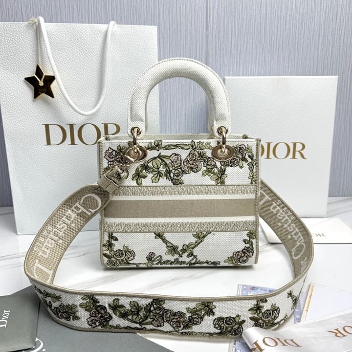Dior Lady Dior 5-Grid Hand-Embroidered Handbag in Black Embroidered Toile