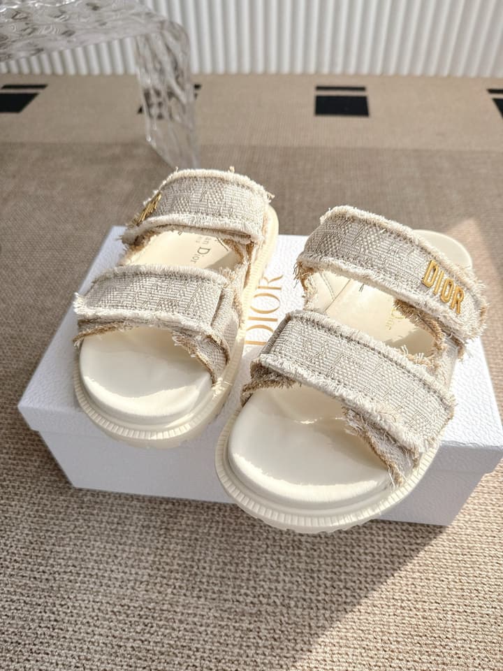 Dior Velcro Summer Sandals in Bright Cream Woven