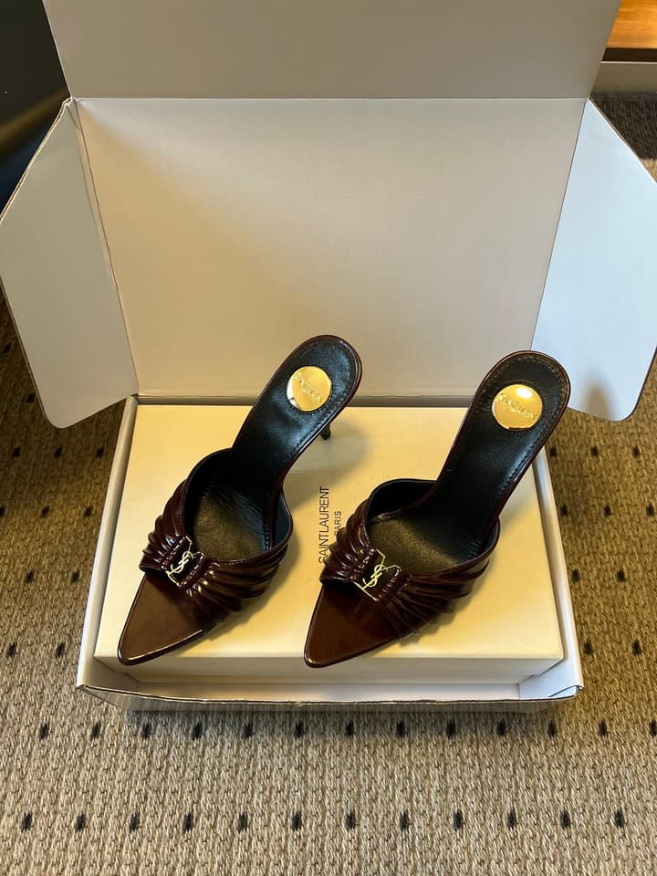 Saint Laurent Ruched Leather Mules – 26SS in Beige