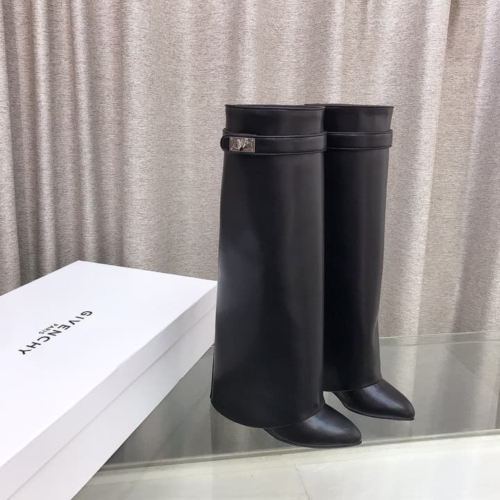 Givenchy Shark Tooth Glossy Leather Knee-High Boots in Almond