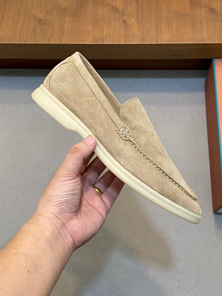 Loro Piana Suede Leather Slip-On Loafers in Black Suede