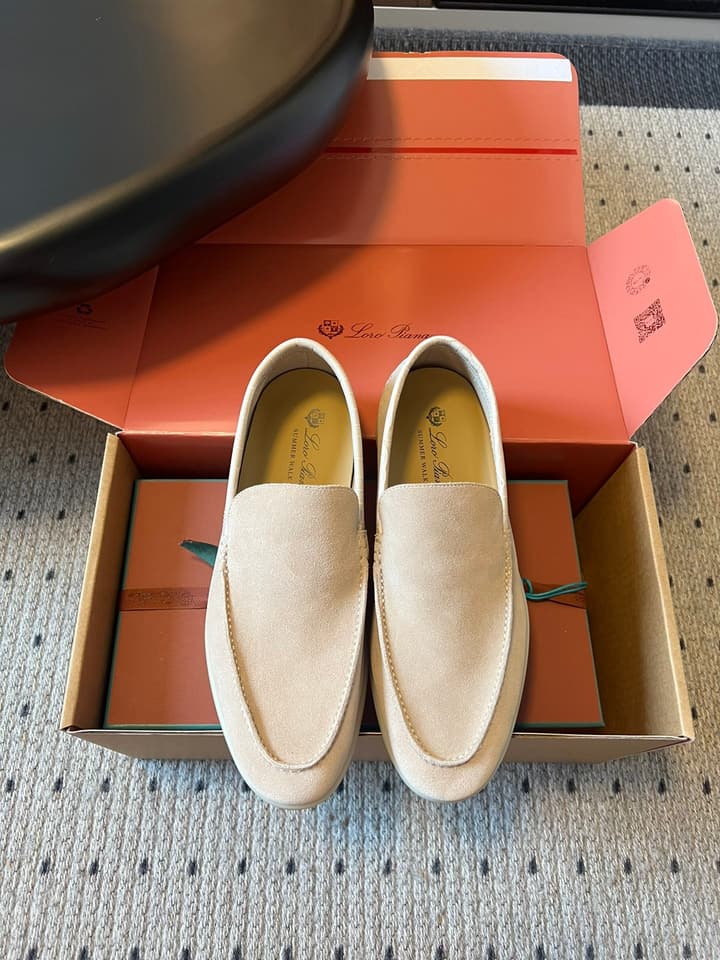 Loro Piana Men's Italian Leather Loafers in Cream Suede