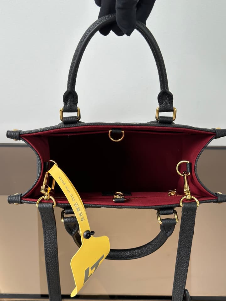 Louis Vuitton OnTheGo Small Tote Bag in Black Contrasting Monogram With Red Lining