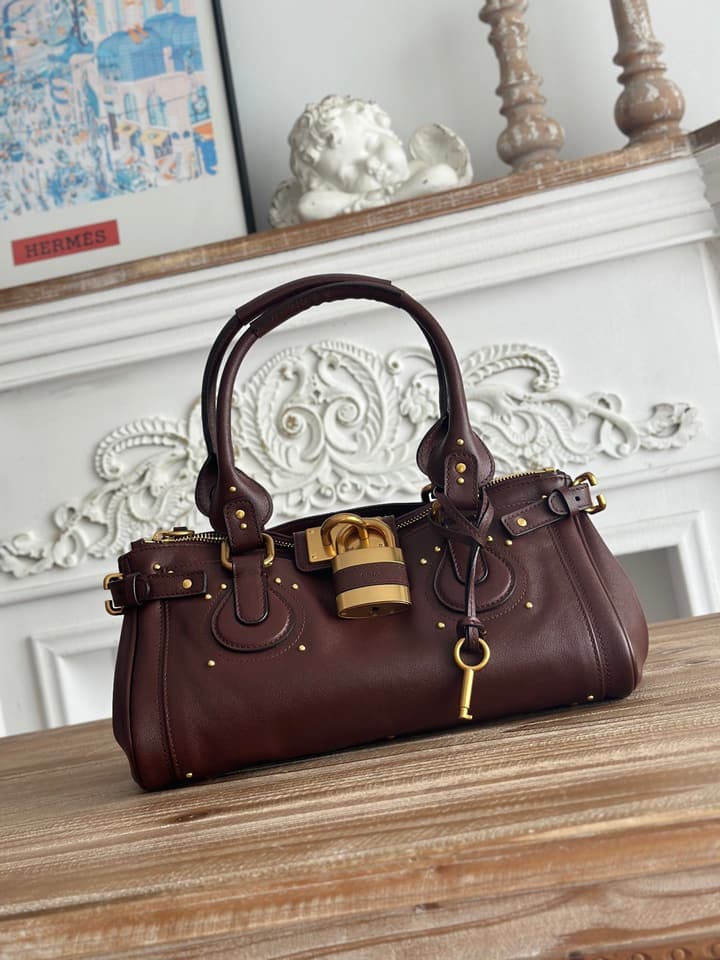 Chloé Paddington Padlock Satchel in Burgundy Leather