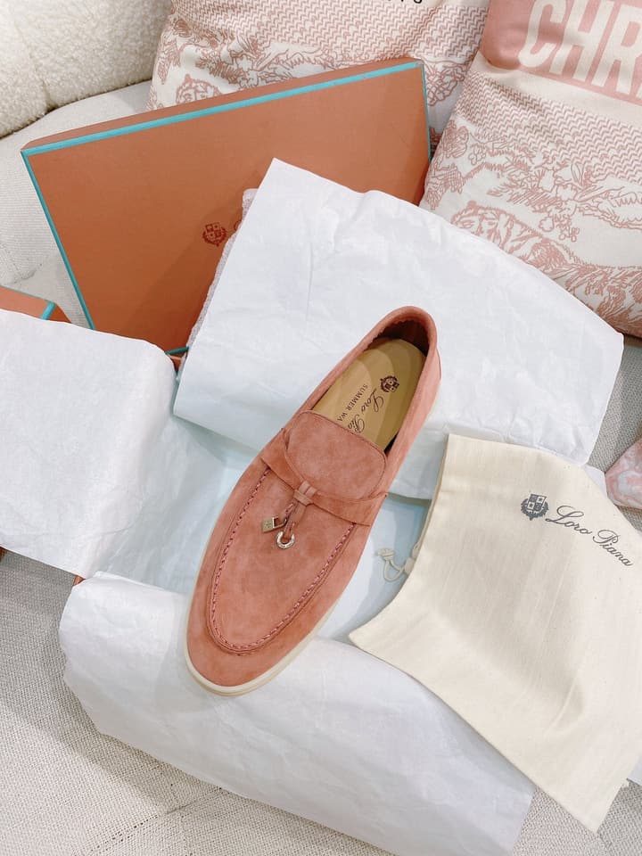 Loro Piana Glossy Cashmere Loafers in Blush Pink Suede