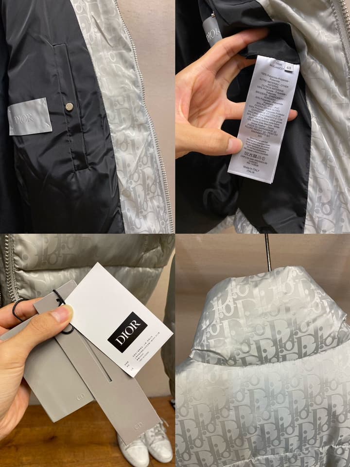 Dior Jacquard Logo Unisex Down Puffer Jacket in Dark Gray Jacquard