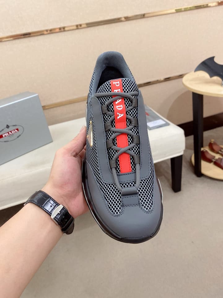 Prada Men's Leather Mesh Sneakers – New Collection in Charcoal Grey