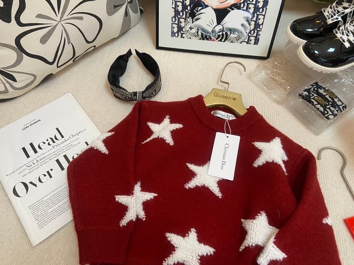 Dior Kids Star Knit Sweater – Kids Collection in Burgundy With White Stars