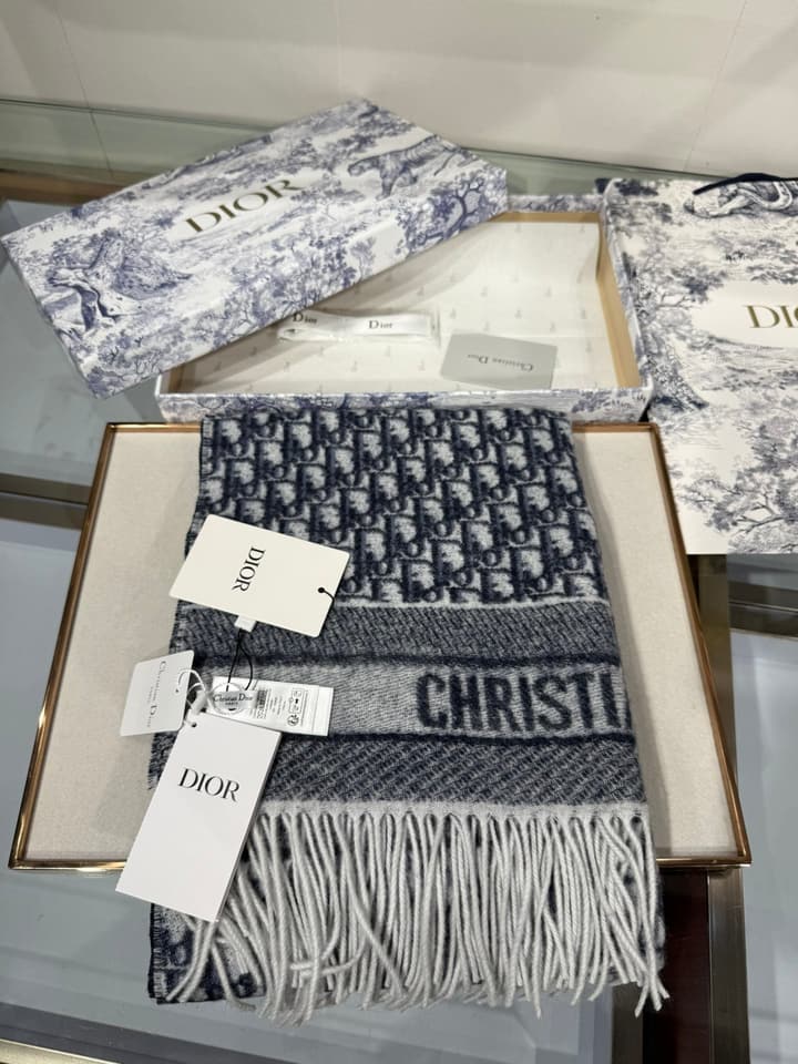 Dior Oblique Cashmere Scarf – 2025 in Grey