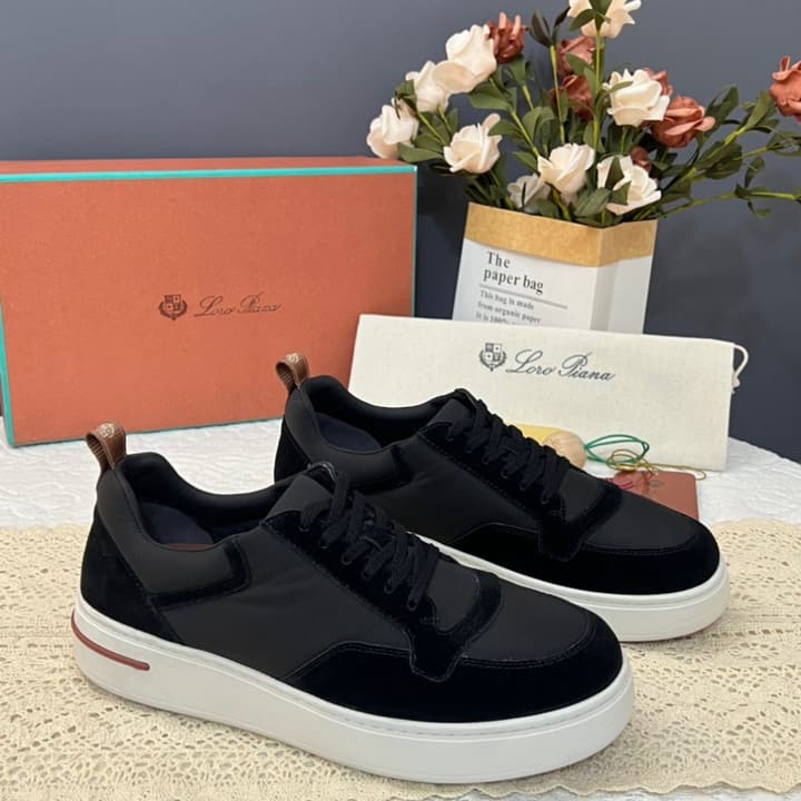 Loro Piana Men's Classic Jogging Sneakers in Black Slip-on