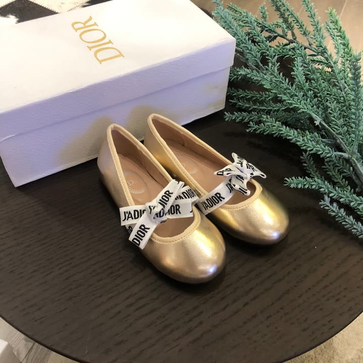 Whimsical Wonders Bowknot Ballerina Flats – Kids Collection in Metallic Gold With Logo Bow