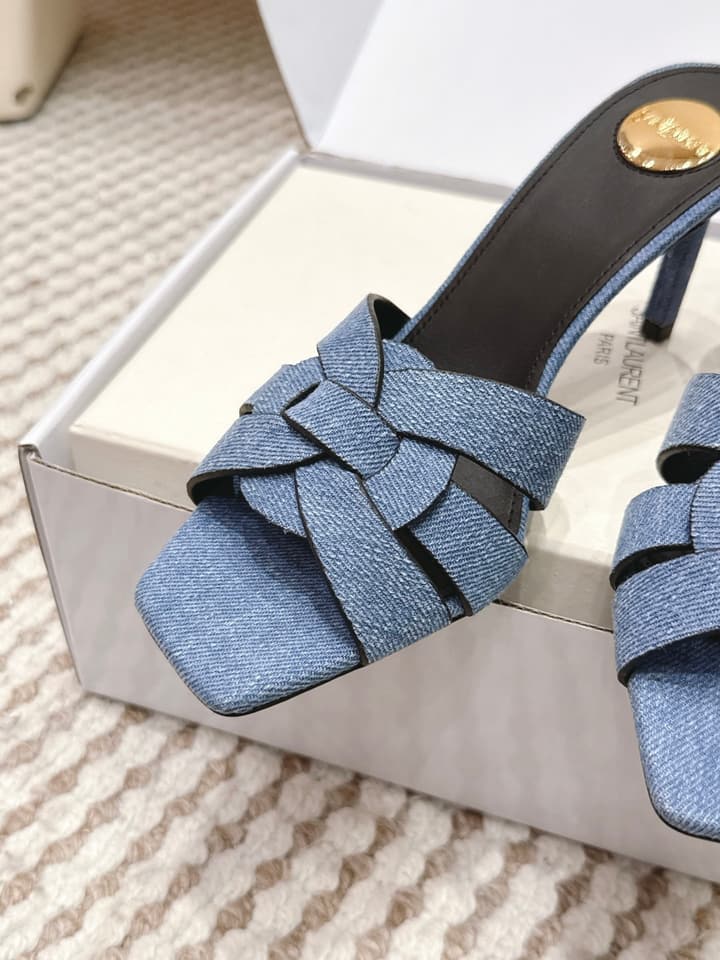 Saint Laurent Melody Square-Toe Heeled Sandals – 2026 Spring/Summer Collection in Beige Patent