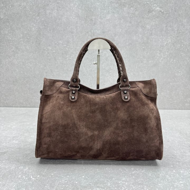 Balenciaga Le City Medium Suede Shoulder Bag in Caramel Suede