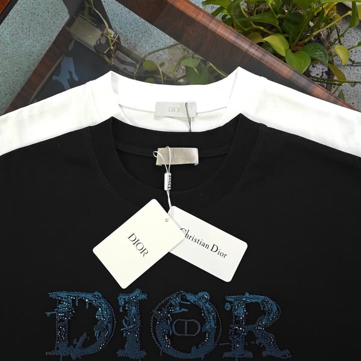 Dior Rhinestone Logo Embroidery T-Shirt – 2026SS in Black