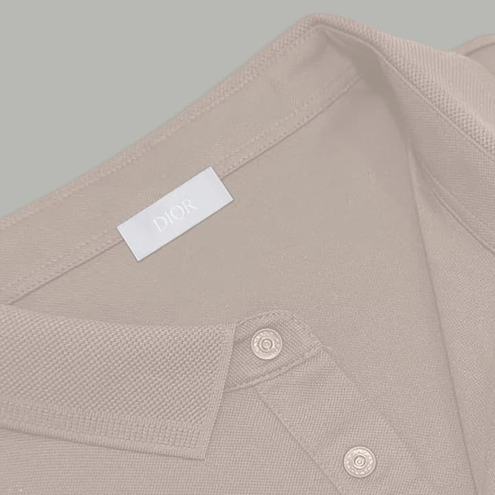 Dior Silk Long Sleeve Polo Shirt with Metal Patch in White With Solid Pocket