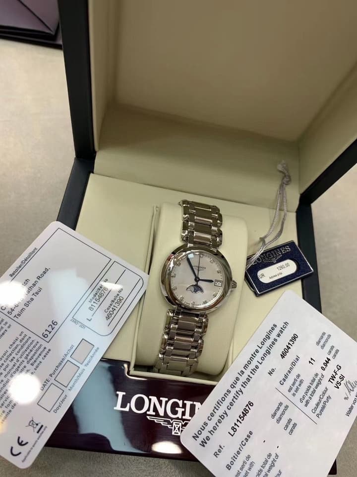 Longines Heart Moon Phase Watch in Stainless Steel Bracelet, White Moon Phase Dial