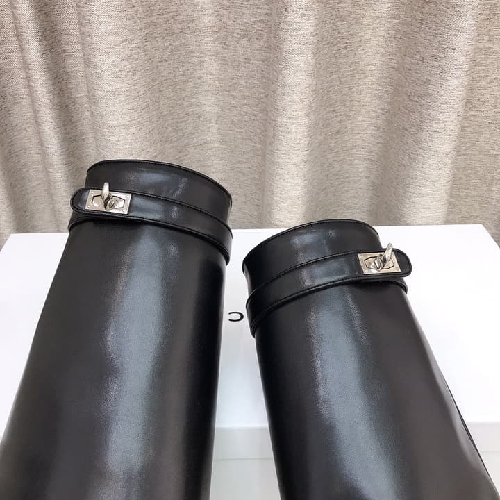 Givenchy Shark Tooth Glossy Leather Knee-High Boots in Almond