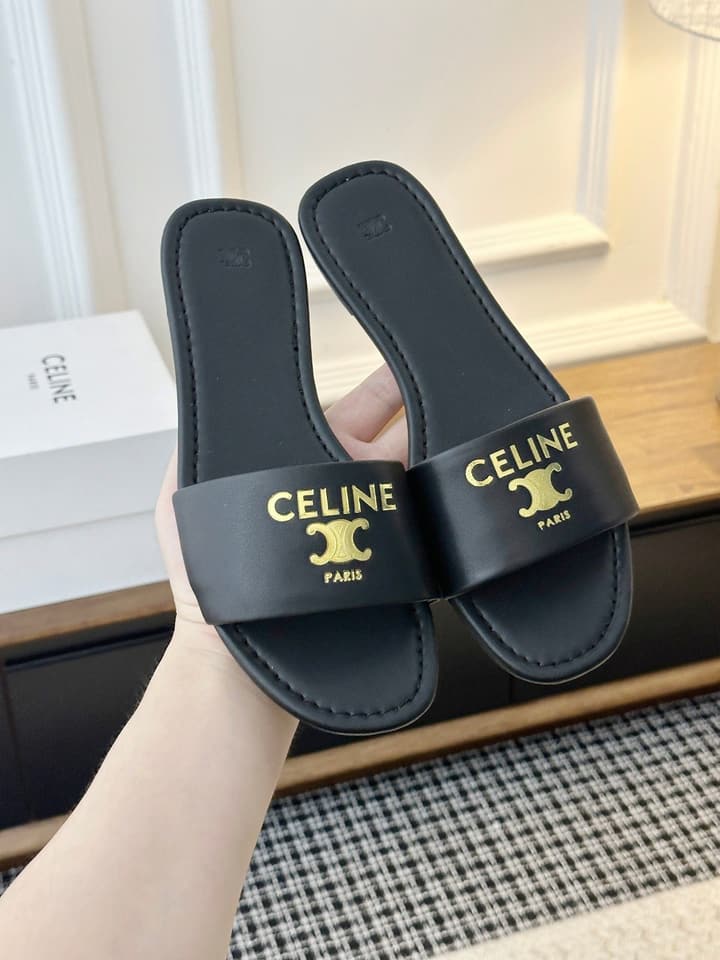 Celine Minimalist Triomphe Flat Sandals – Summer Collection in White
