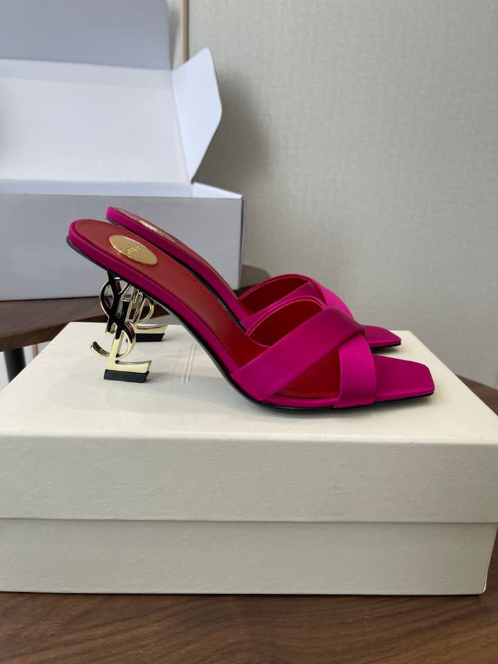 Saint Laurent Opyum Satin Heeled Mules – Early Spring Collection – 26S in Champagne Gold
