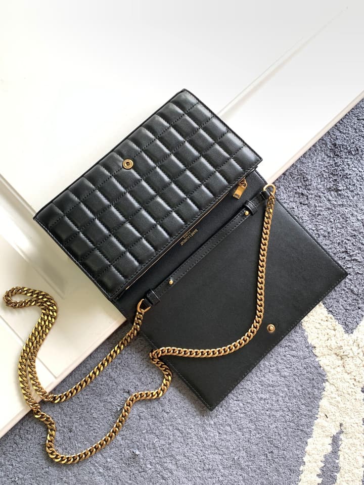 Saint Laurent LE CASSANDRE Matelassé Chain Wallet in Black