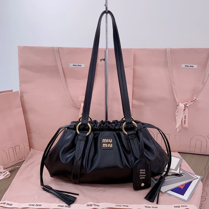 Miu Miu Tassel Drawstring Bucket Bag – New Collection in Black