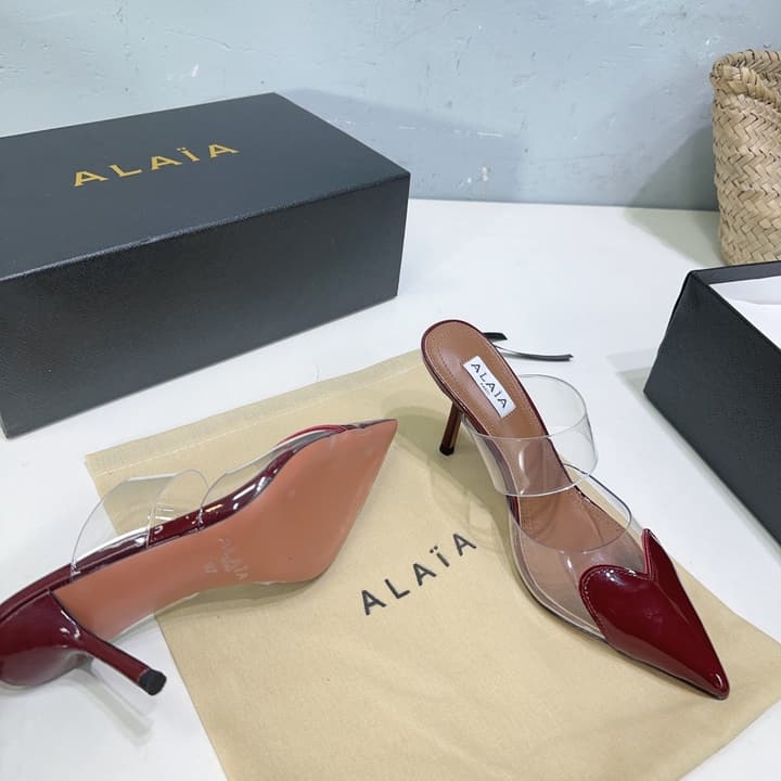 Alaïa Heart PVC Pointed Toe Slingback Mules – Spring/Summer 2025 in Red Patent Toe / Clear Pvc