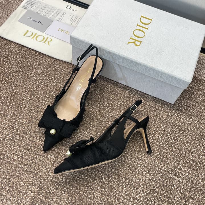 Dior J'Adior Adiorble Tassel Bow Pearl Heeled Sandals – 2024 Spring/Summer Collection in Black Velvet Front