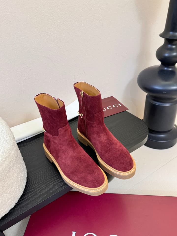 Gucci Runway Suede Boots in Taupe Suede