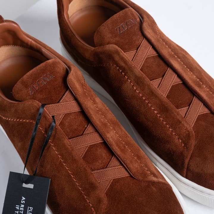 Zegna SECONDSKIN Triple Stitch Low-Top Sneakers in Navy Smooth Leather