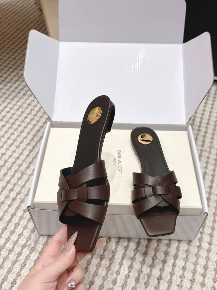 Saint Laurent Melody Square Toe Flat Sandals – 2026SS in Burgundy Patent