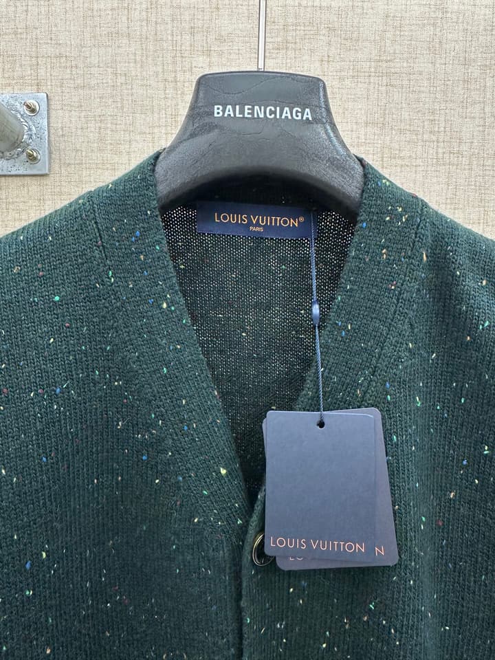 Louis Vuitton Speckled Cashmere V-Neck Cardigan in Deep Green Speckled Cashmere