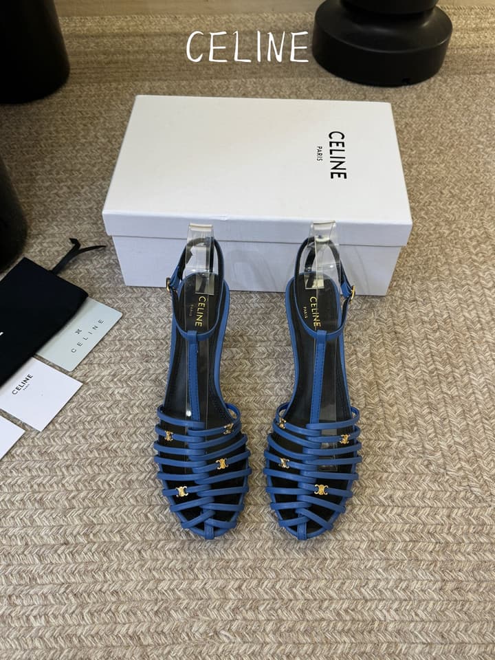 Celine Triomphe Ankle Strap Sandals – Spring/Summer Collection in Black - Large Logo Flats