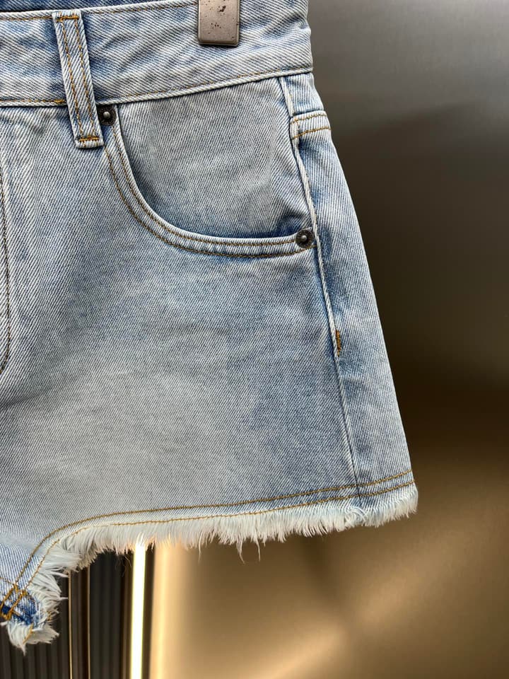 Loewe Anagram Embroidered Denim Shorts in Light Blue