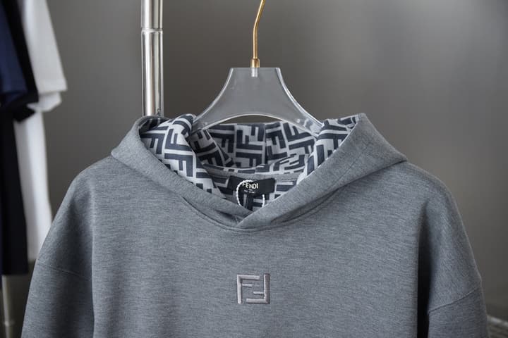 Fendi FF Logo Embroidered Hooded Sweatshirt – 25FW in Grey Hoodie