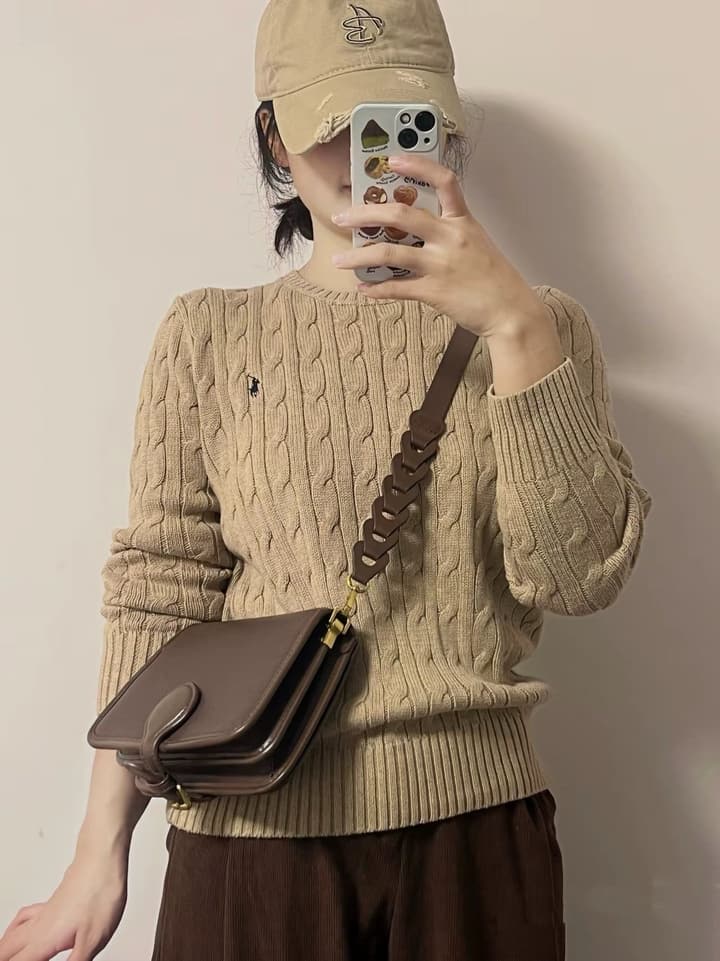 Ralph Lauren Cable Knit Crewneck Sweater in Black