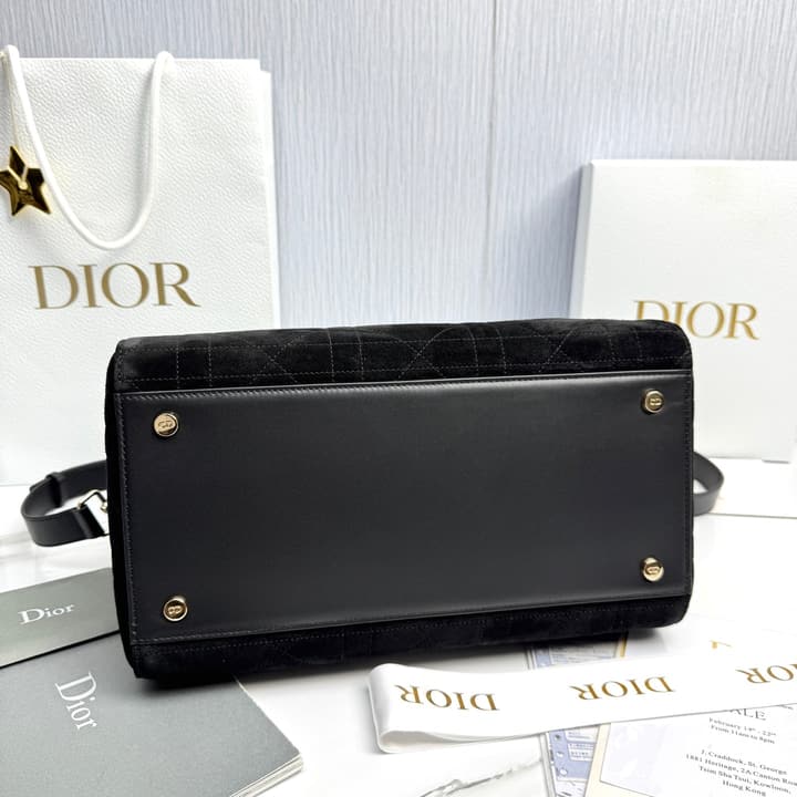Dior Lady Dior Large Deerskin Tote Bag in Black Suede